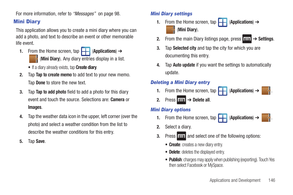 Mini diary | Samsung SGH-T959HAVTMB User Manual | Page 151 / 256