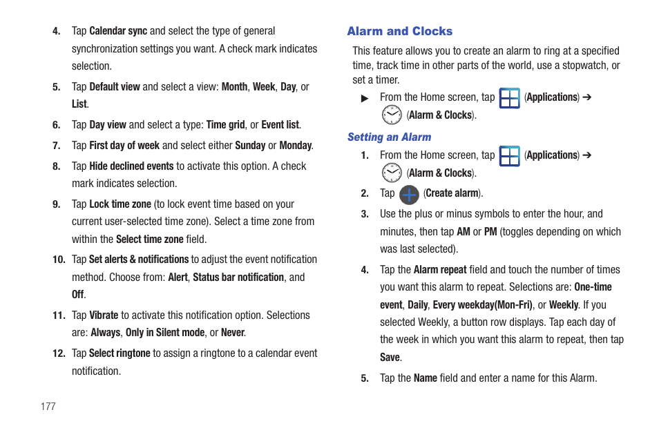 Alarm and clocks | Samsung SGH-T959HAVTMB User Manual | Page 182 / 256