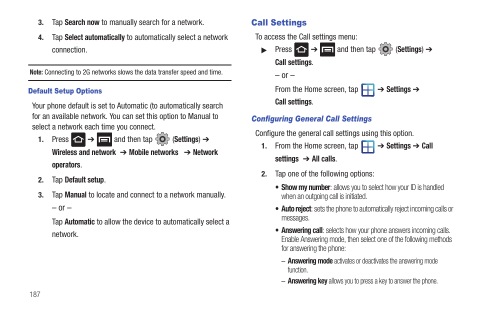 Call settings | Samsung SGH-T959HAVTMB User Manual | Page 192 / 256