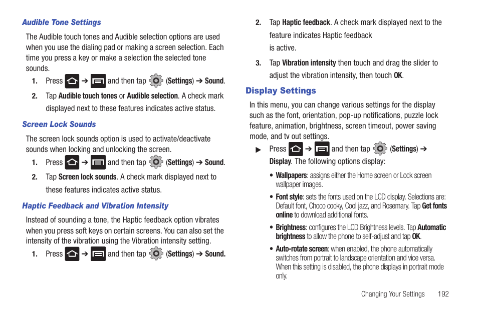 Display settings | Samsung SGH-T959HAVTMB User Manual | Page 197 / 256