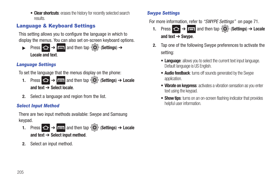 Language & keyboard settings | Samsung SGH-T959HAVTMB User Manual | Page 210 / 256