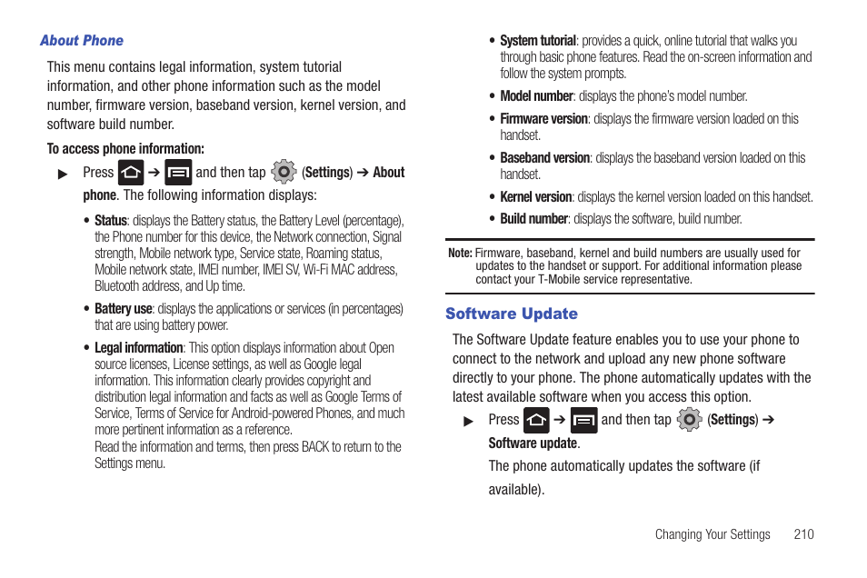 Software update | Samsung SGH-T959HAVTMB User Manual | Page 215 / 256