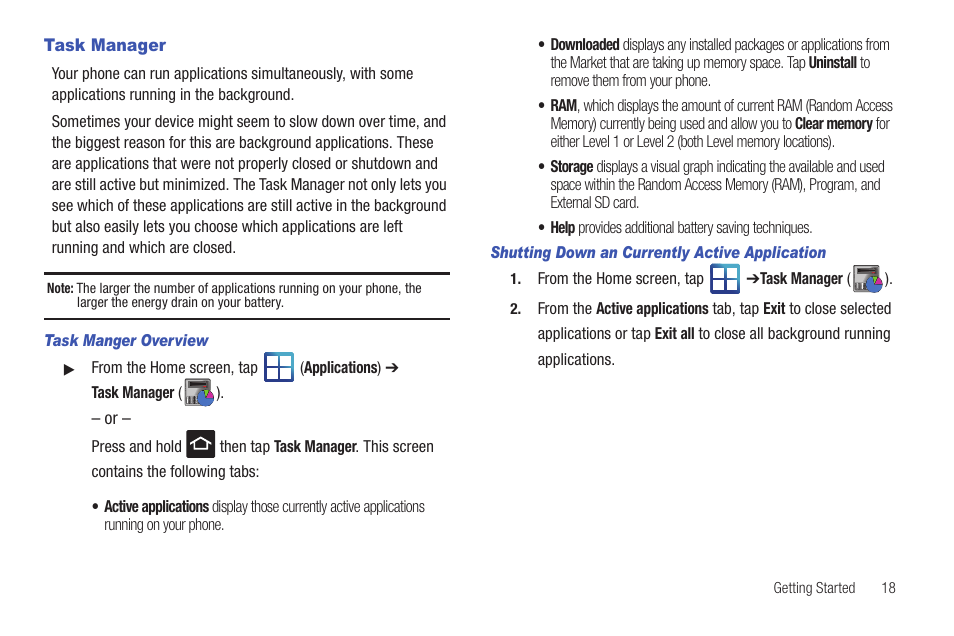 Task manager | Samsung SGH-T959HAVTMB User Manual | Page 23 / 256