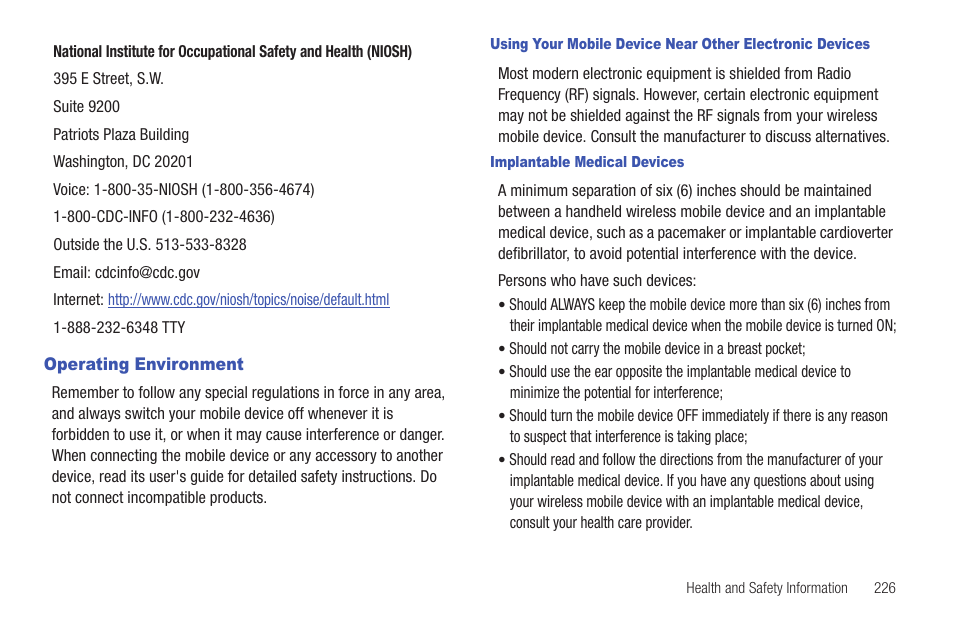 Operating environment | Samsung SGH-T959HAVTMB User Manual | Page 231 / 256