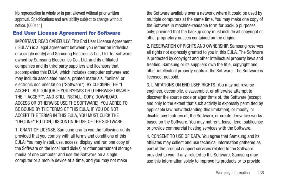 End user license agreement for software | Samsung SGH-T959HAVTMB User Manual | Page 241 / 256