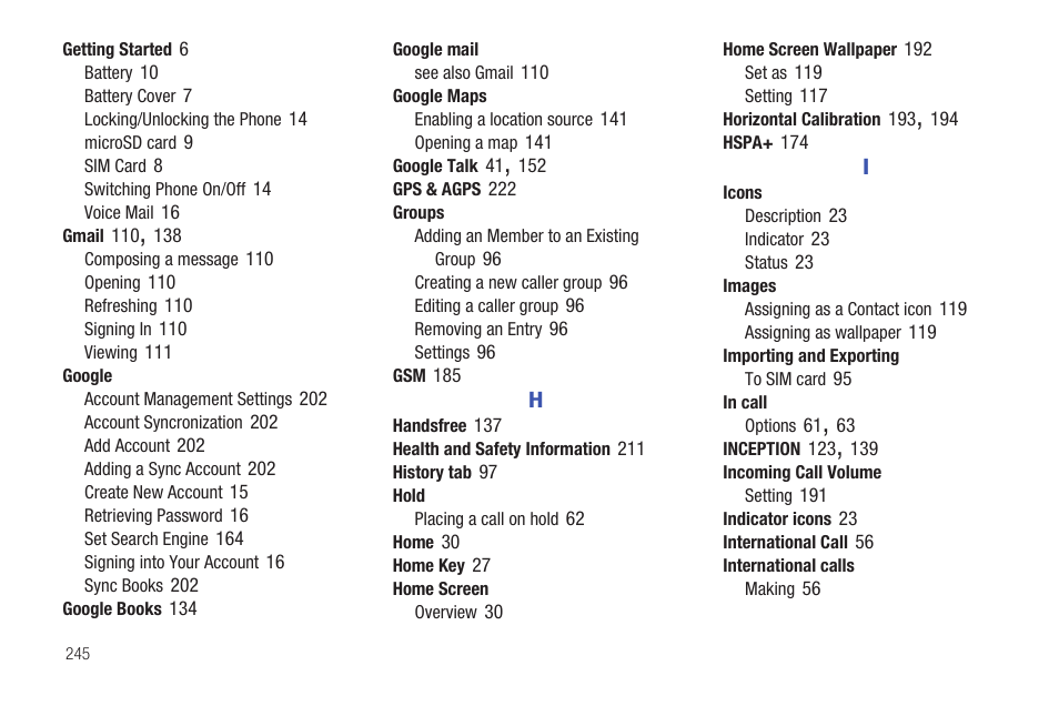 Samsung SGH-T959HAVTMB User Manual | Page 250 / 256