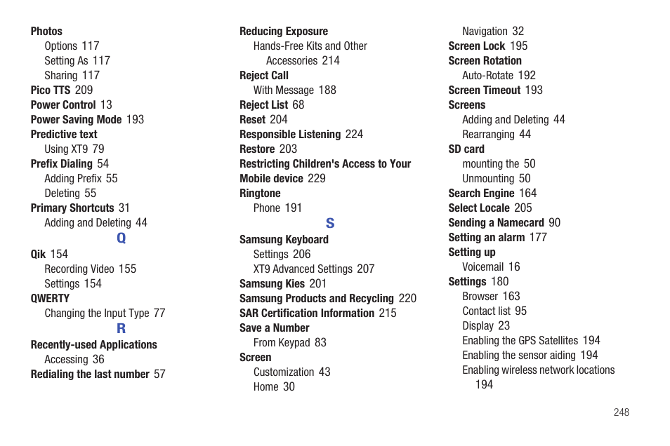 Samsung SGH-T959HAVTMB User Manual | Page 253 / 256