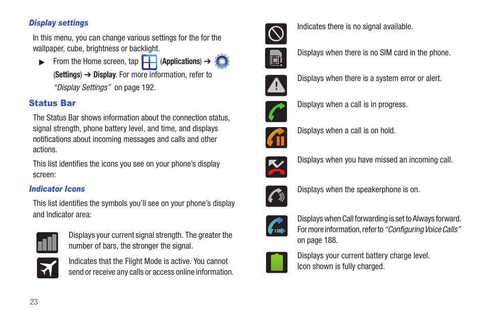 Status bar | Samsung SGH-T959HAVTMB User Manual | Page 28 / 256