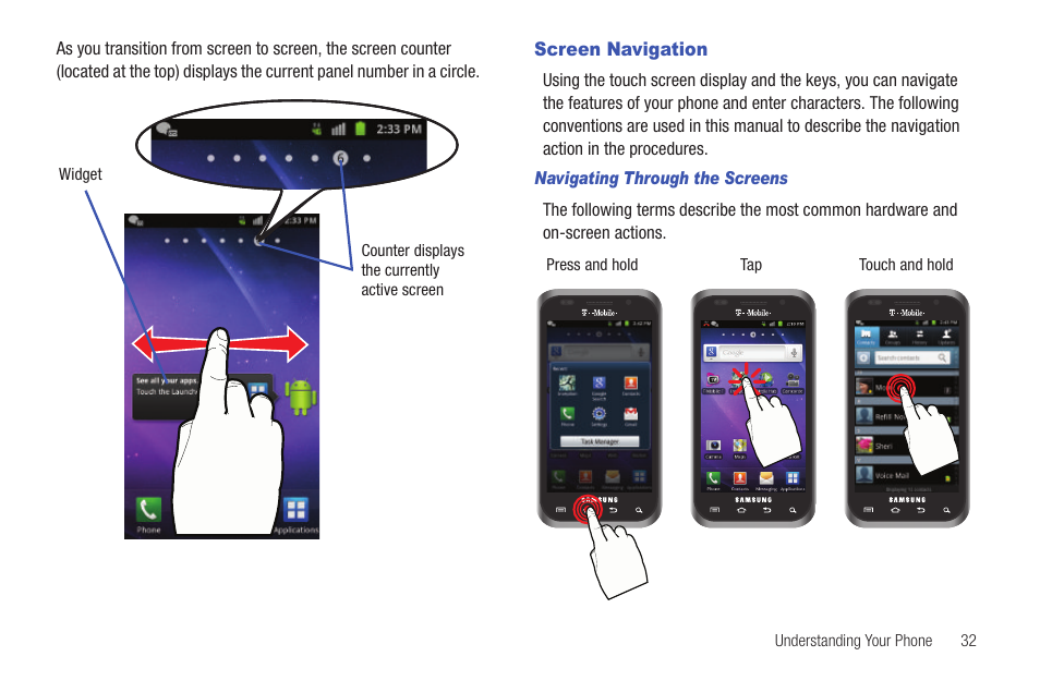 Screen navigation | Samsung SGH-T959HAVTMB User Manual | Page 37 / 256