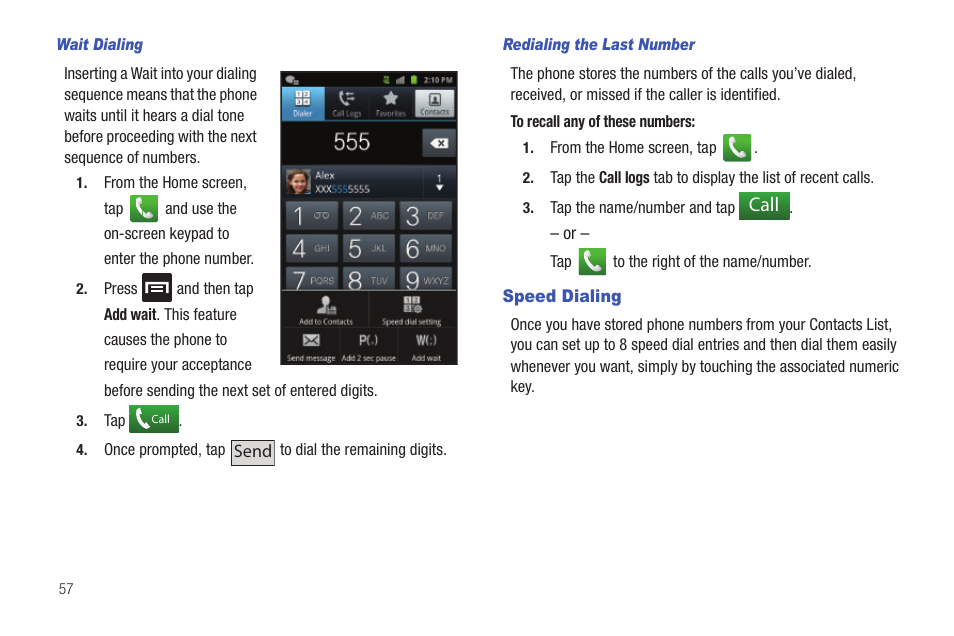 Speed dialing | Samsung SGH-T959HAVTMB User Manual | Page 62 / 256