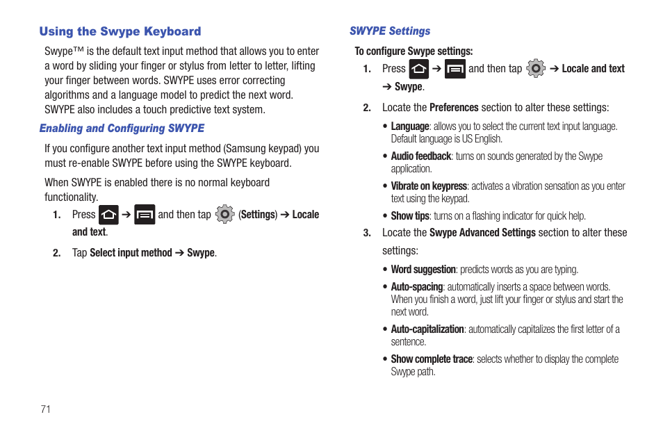 Using the swype keyboard | Samsung SGH-T959HAVTMB User Manual | Page 76 / 256