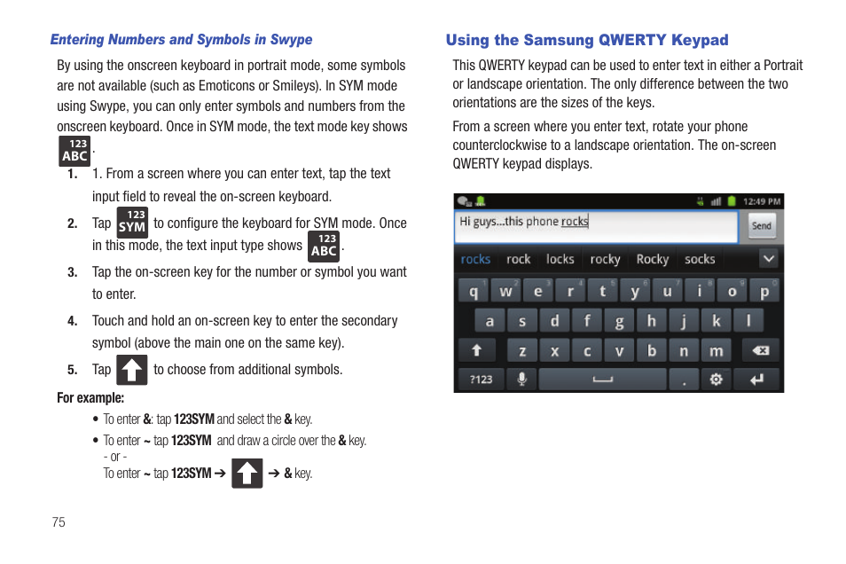 Using the samsung qwerty keypad | Samsung SGH-T959HAVTMB User Manual | Page 80 / 256