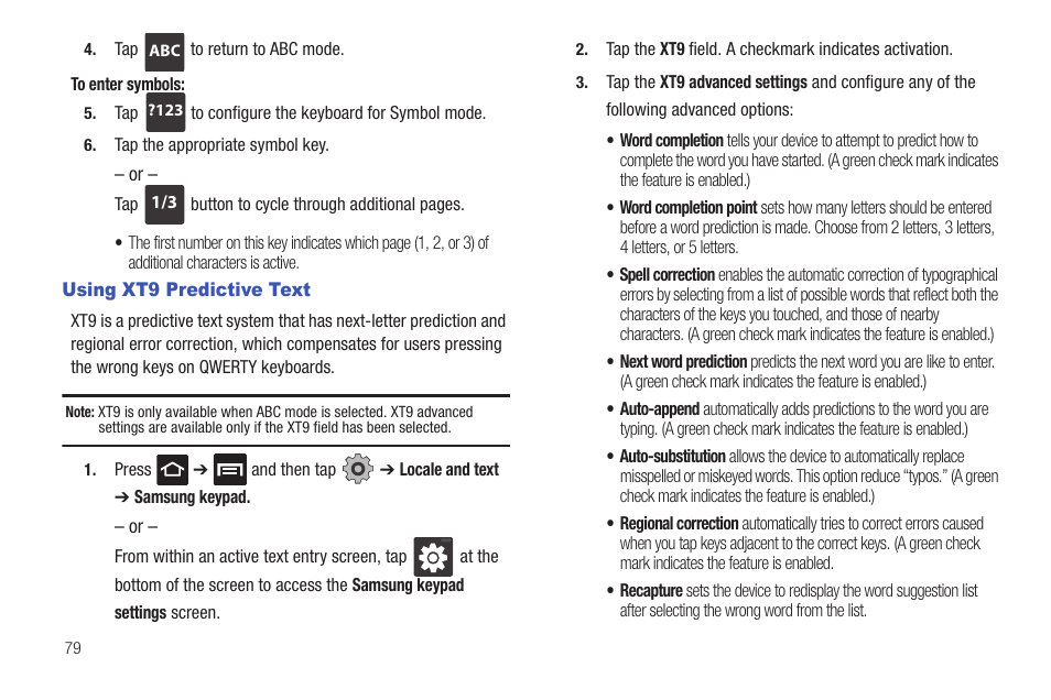 Using xt9 predictive text | Samsung SGH-T959HAVTMB User Manual | Page 84 / 256