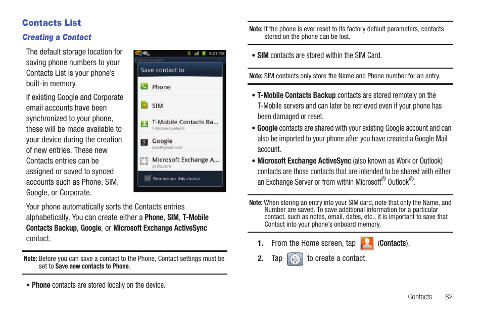 Contacts list | Samsung SGH-T959HAVTMB User Manual | Page 87 / 256