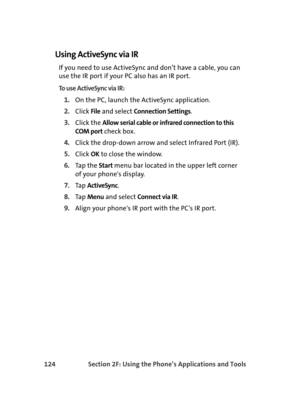 Using activesync via ir | Samsung SCH-I830MSASPR User Manual | Page 132 / 236