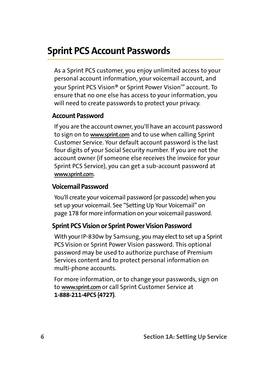 Sprint pcs account passwords | Samsung SCH-I830MSASPR User Manual | Page 14 / 236