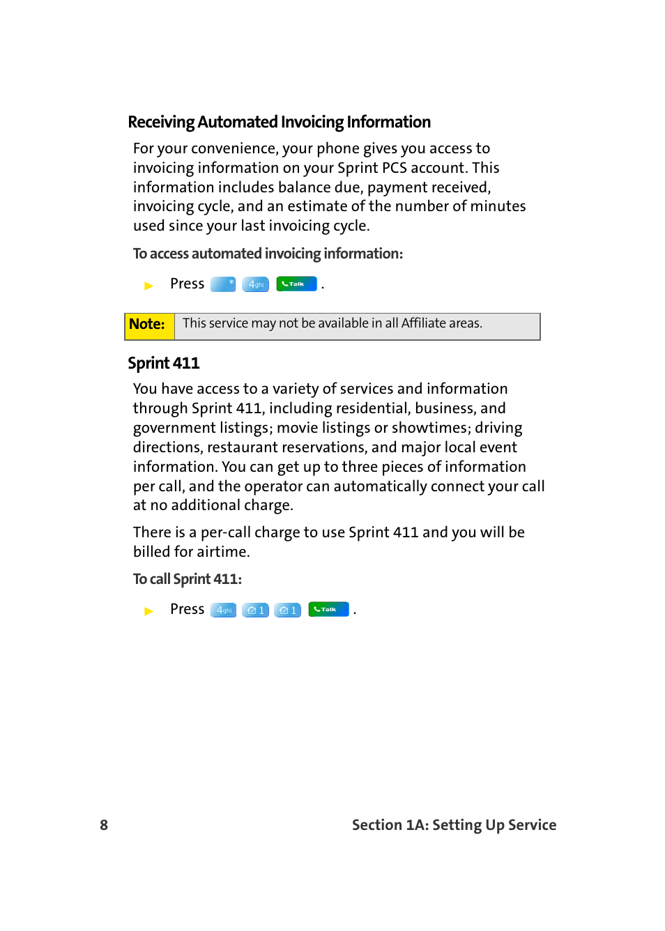 Receiving automated invoicing information, Sprint 411 | Samsung SCH-I830MSASPR User Manual | Page 16 / 236