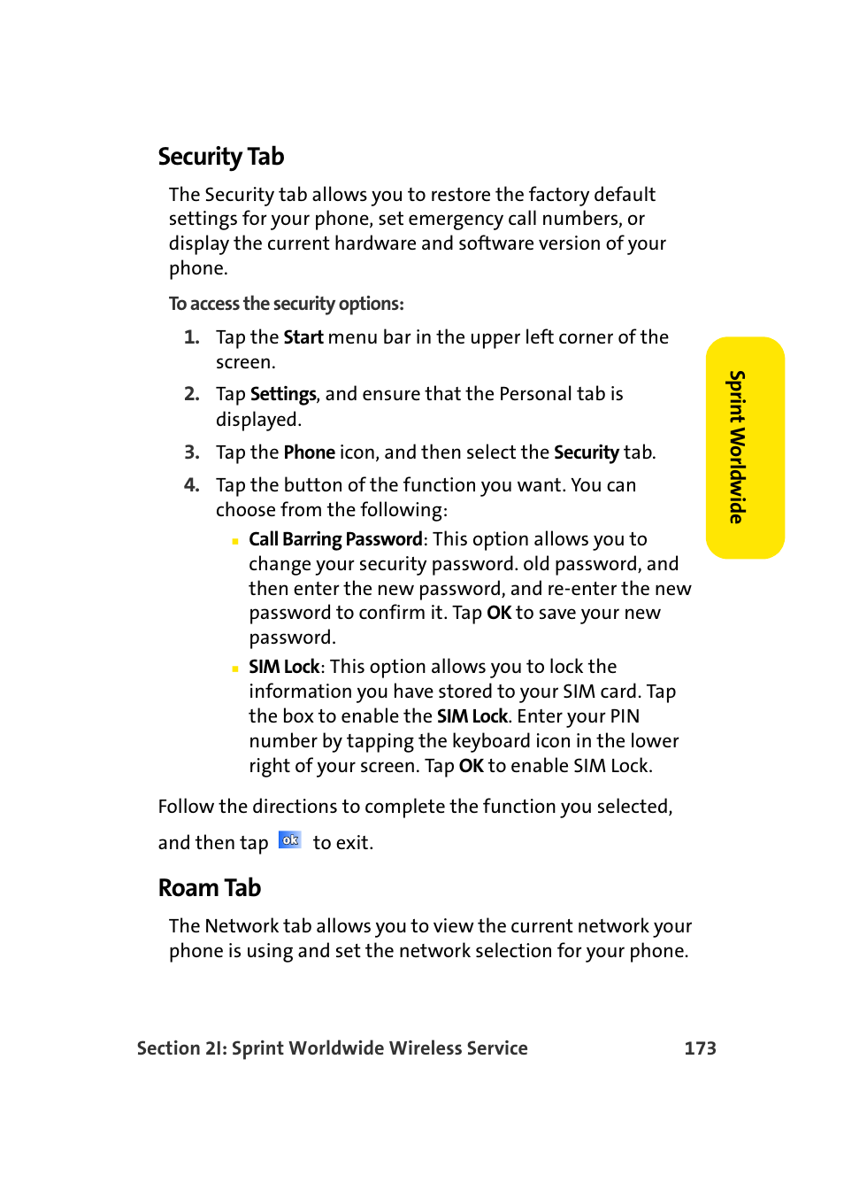 Security tab, Roam tab | Samsung SCH-I830MSASPR User Manual | Page 181 / 236
