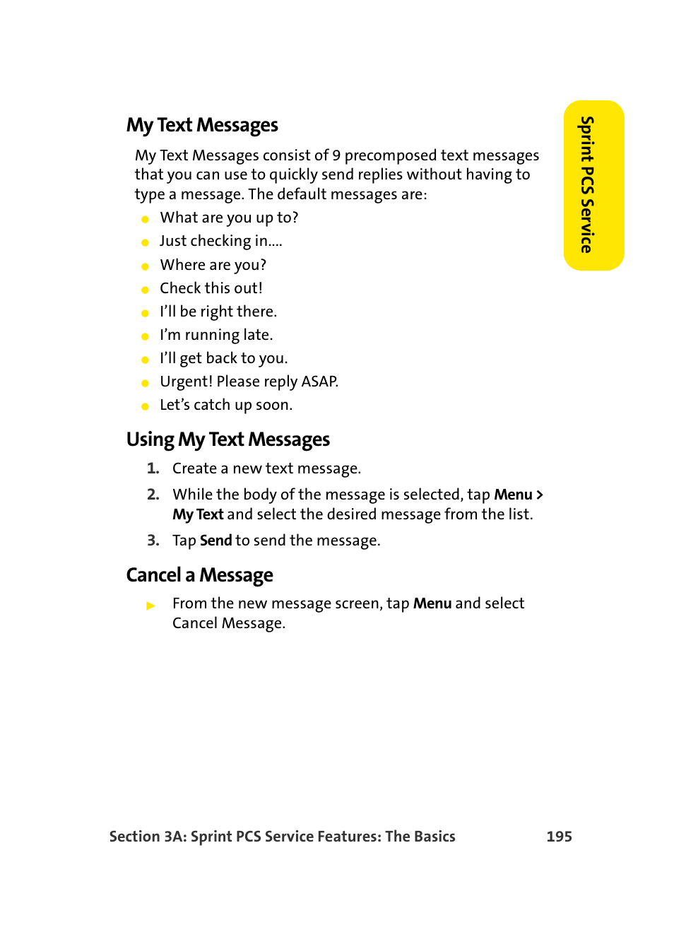 My text messages, Using my text messages, Cancel a message | Sp rint pc s ser v ice | Samsung SCH-I830MSASPR User Manual | Page 203 / 236