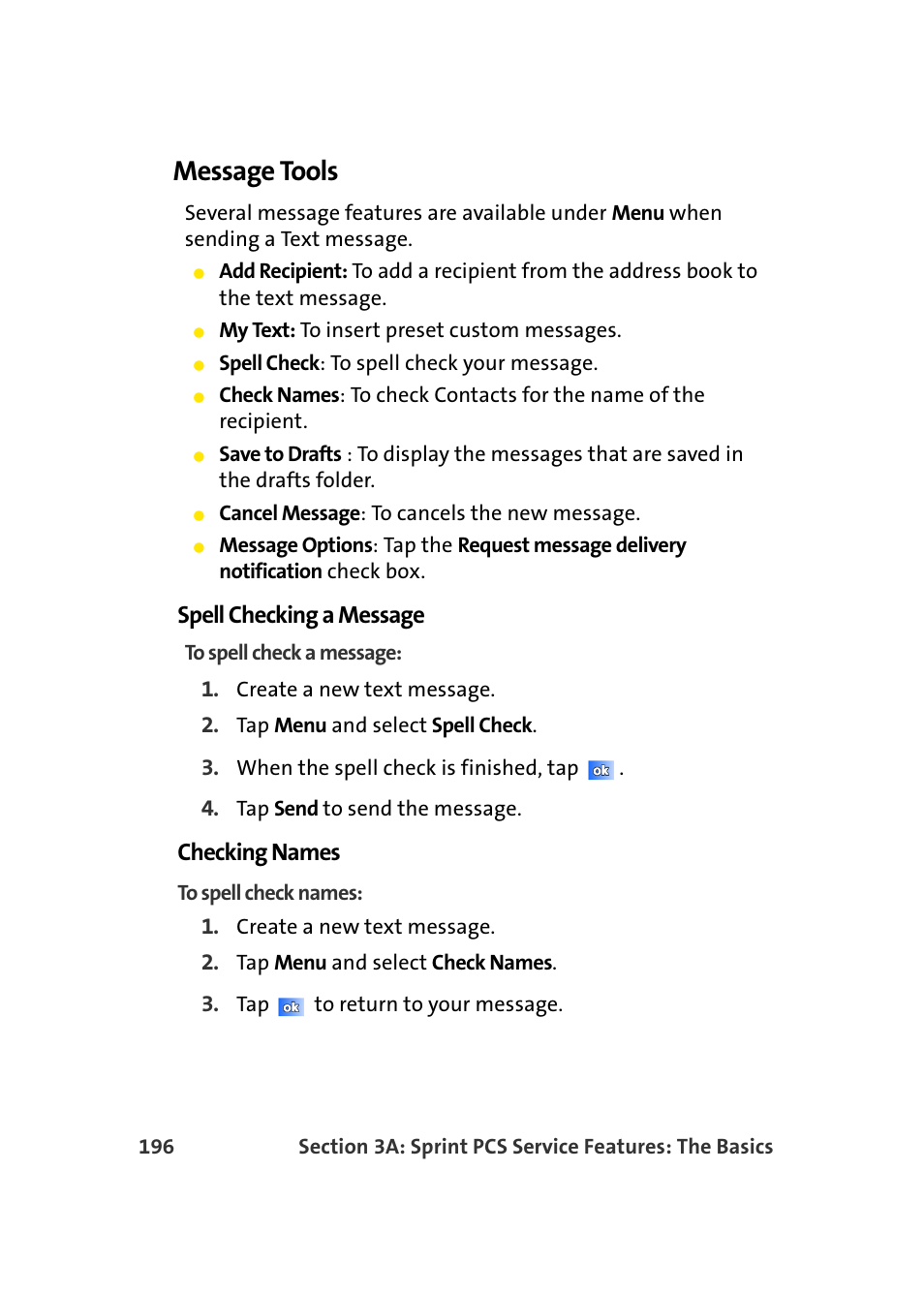 Message tools, Spell checking a message, Checking names | Samsung SCH-I830MSASPR User Manual | Page 204 / 236