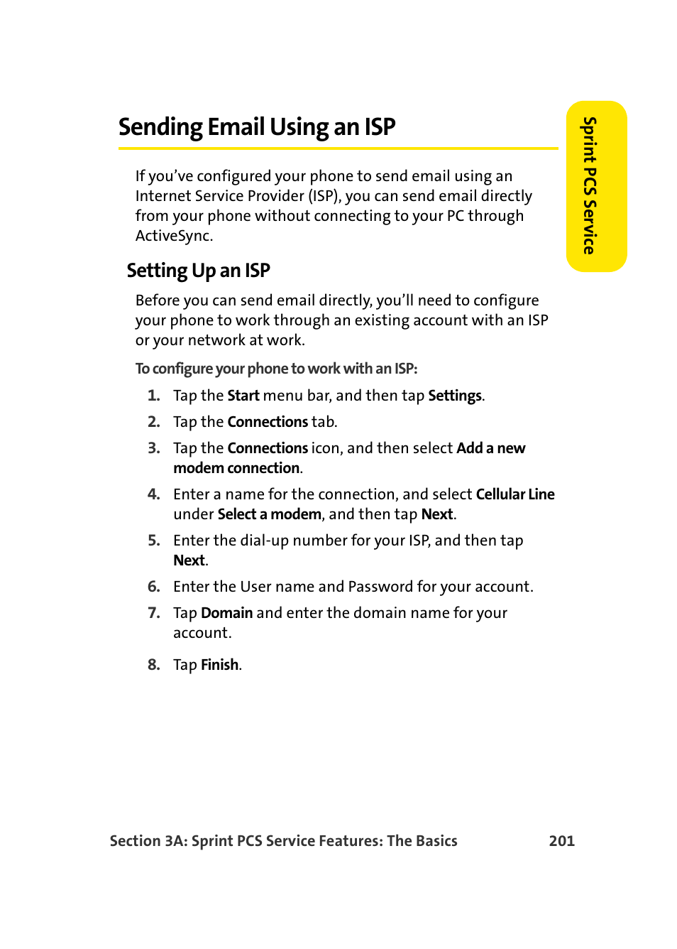 Sending email using an isp, Setting up an isp | Samsung SCH-I830MSASPR User Manual | Page 209 / 236