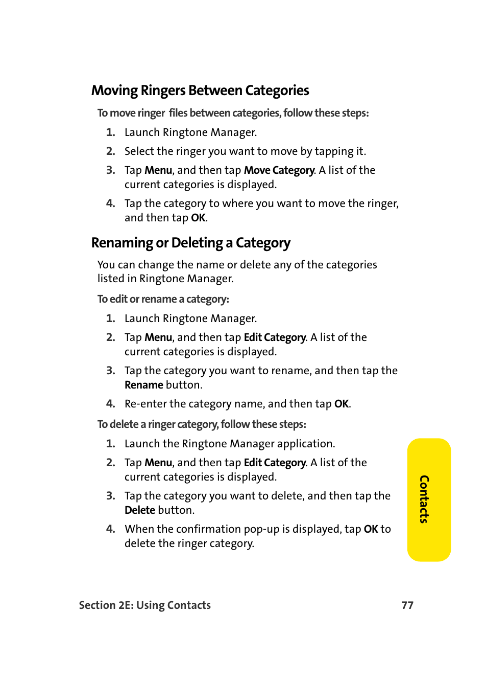 Moving ringers between categories, Renaming or deleting a category | Samsung SCH-I830MSASPR User Manual | Page 85 / 236