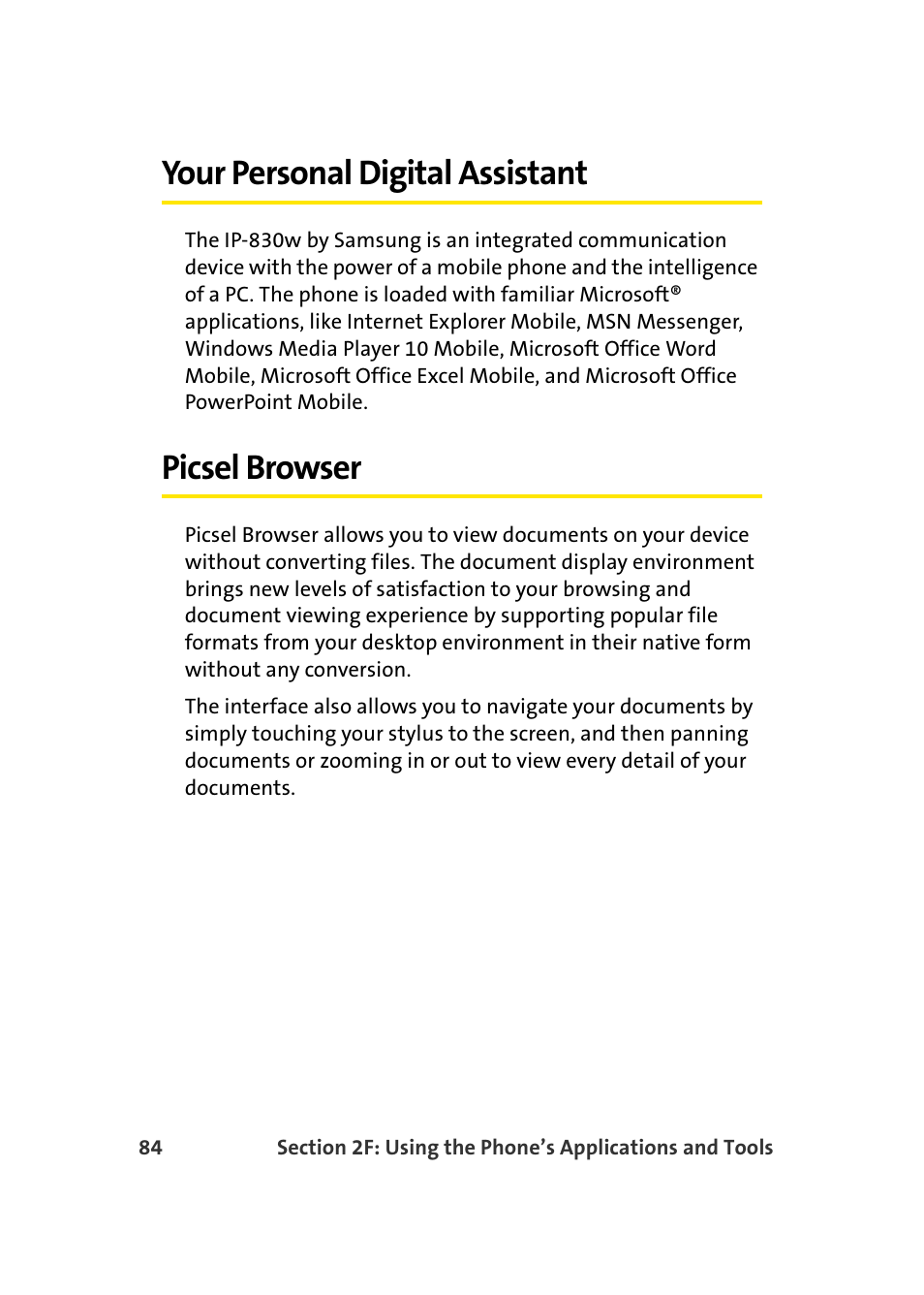 Your personal digital assistant, Picsel browser | Samsung SCH-I830MSASPR User Manual | Page 92 / 236