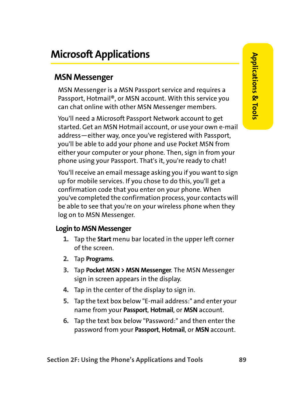 Microsoft applications, Msn messenger | Samsung SCH-I830MSASPR User Manual | Page 97 / 236