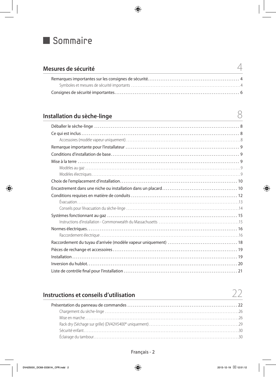 Sommaire | Samsung DV42H5200GF-A3 User Manual | Page 46 / 132