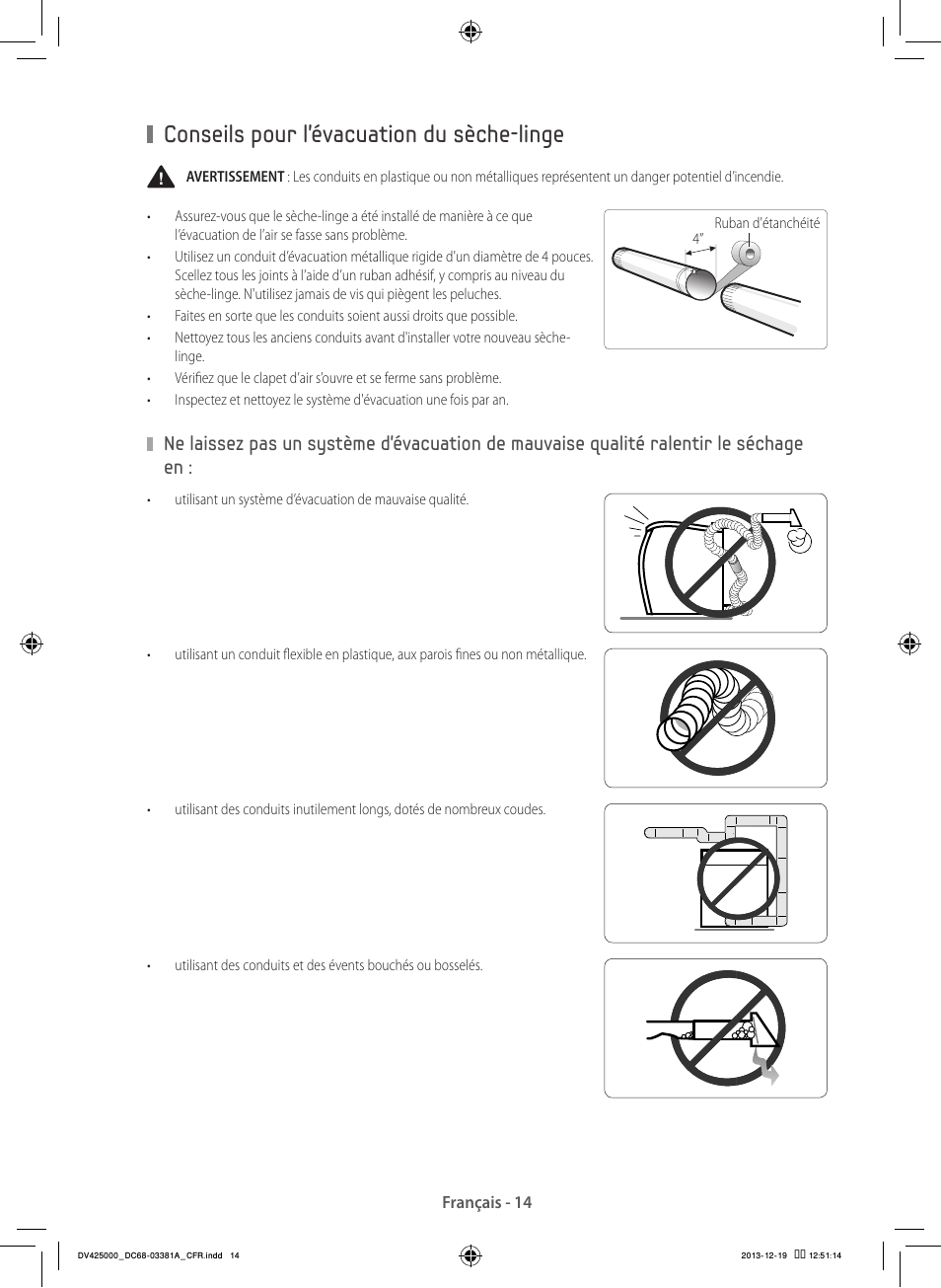 Conseils pour l’évacuation du sèche-linge | Samsung DV42H5200GF-A3 User Manual | Page 58 / 132