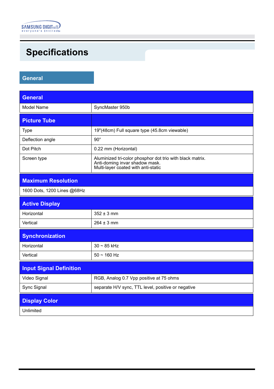 Specifications | Samsung AQ19LS9L User Manual | Page 50 / 75