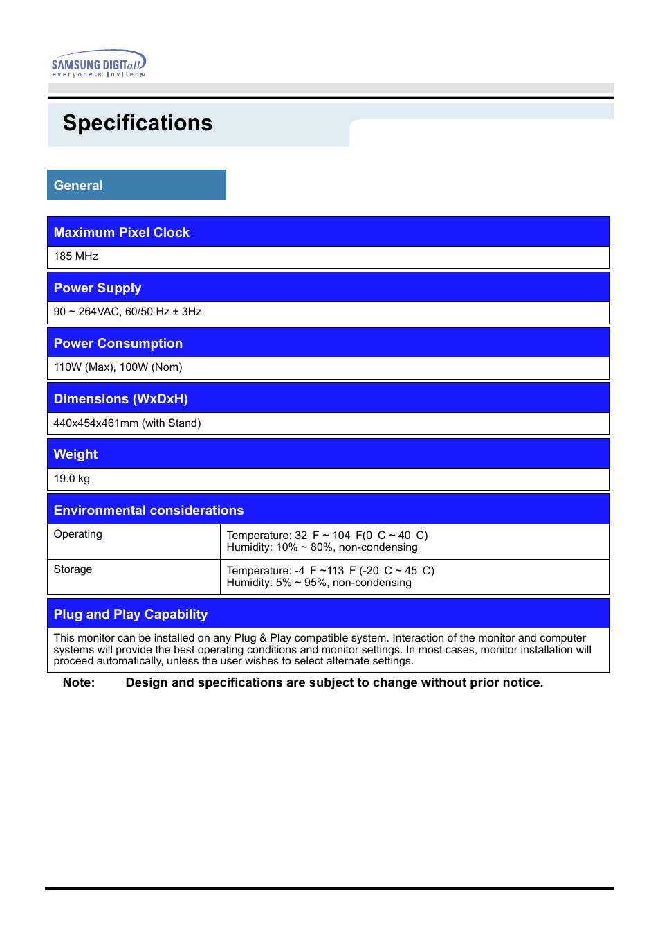 Specifications | Samsung AQ19LS9L User Manual | Page 51 / 75