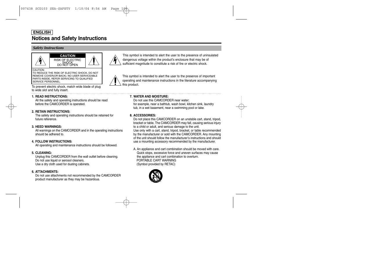 Notices and safety instructions | Samsung SC-D103-XAC User Manual | Page 2 / 112