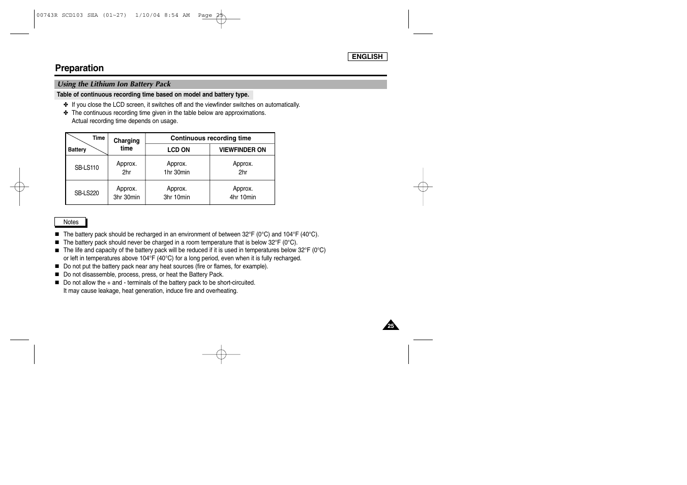 Preparation | Samsung SC-D103-XAC User Manual | Page 29 / 112