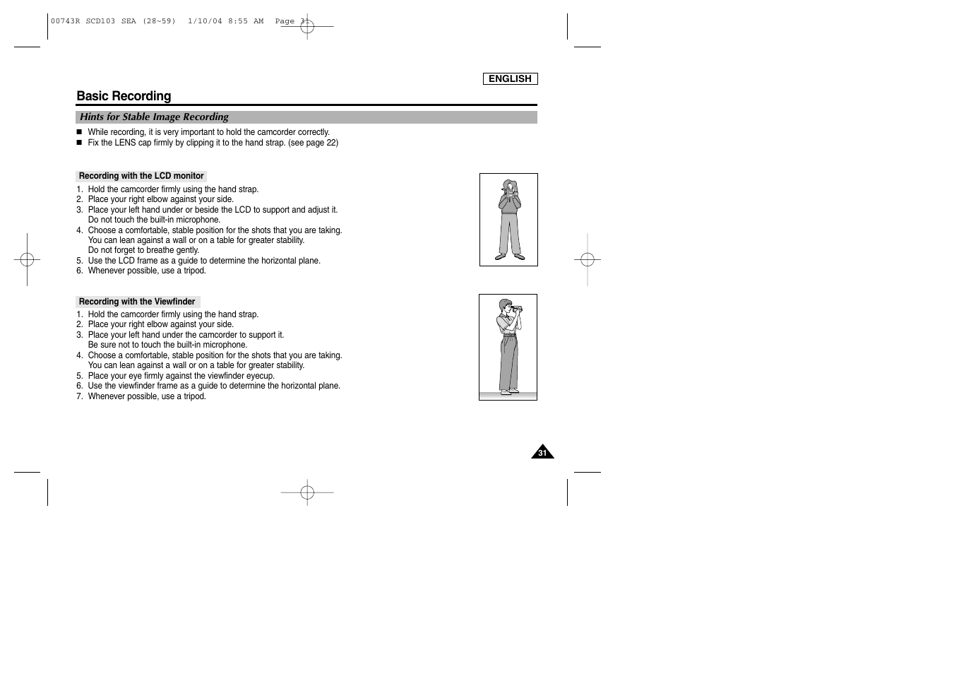 Basic recording | Samsung SC-D103-XAC User Manual | Page 35 / 112