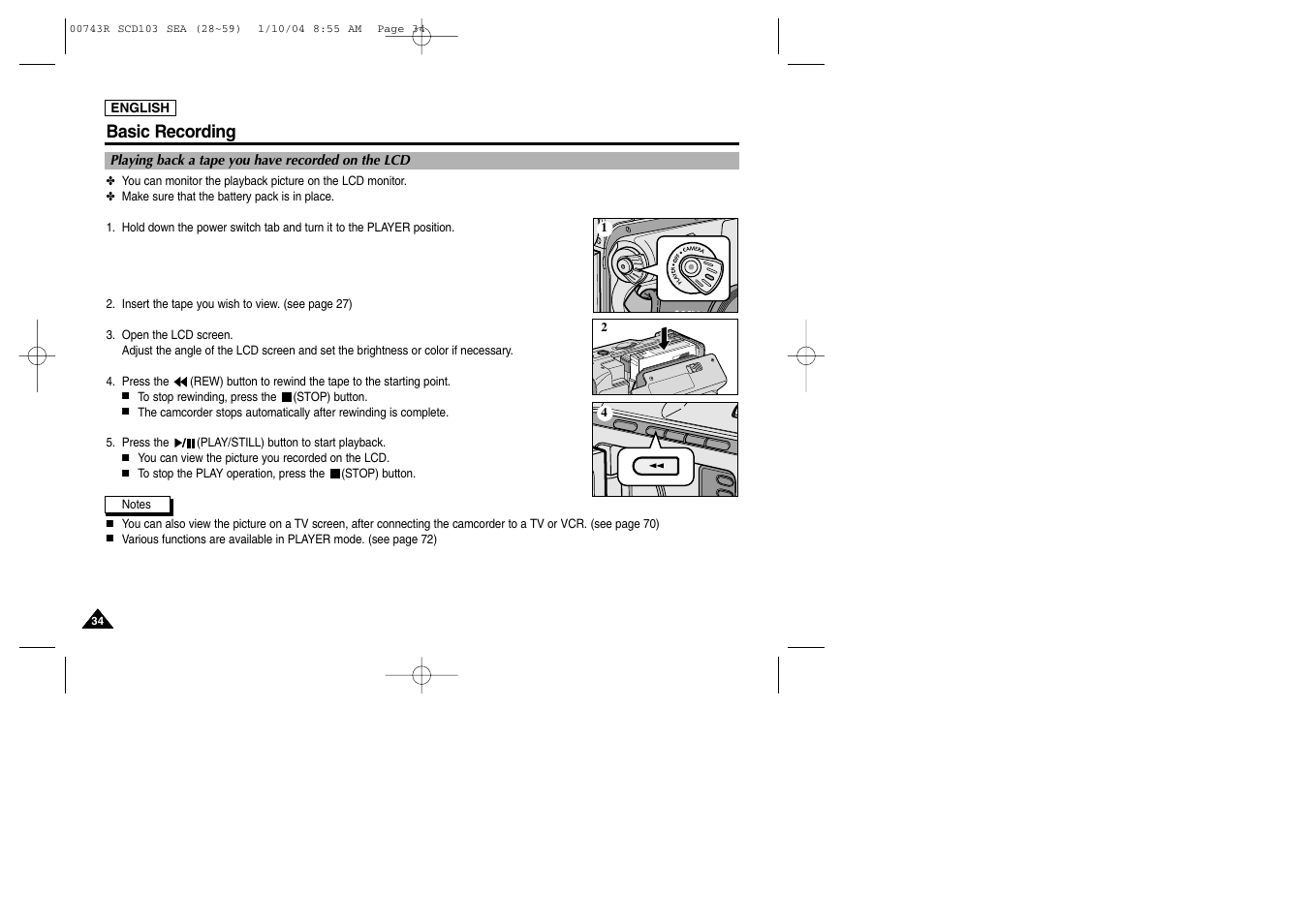 Basic recording | Samsung SC-D103-XAC User Manual | Page 38 / 112