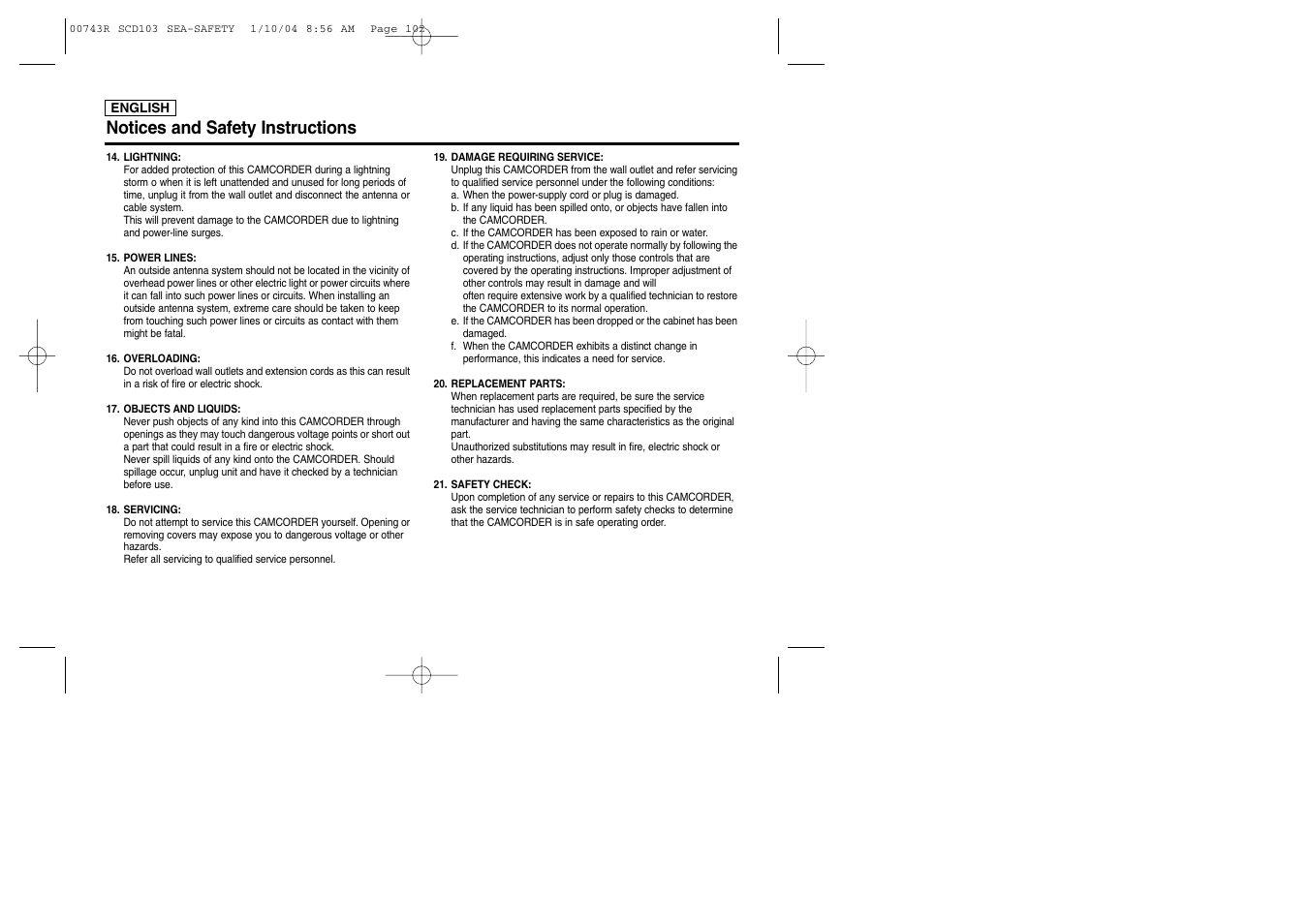 Notices and safety instructions | Samsung SC-D103-XAC User Manual | Page 4 / 112