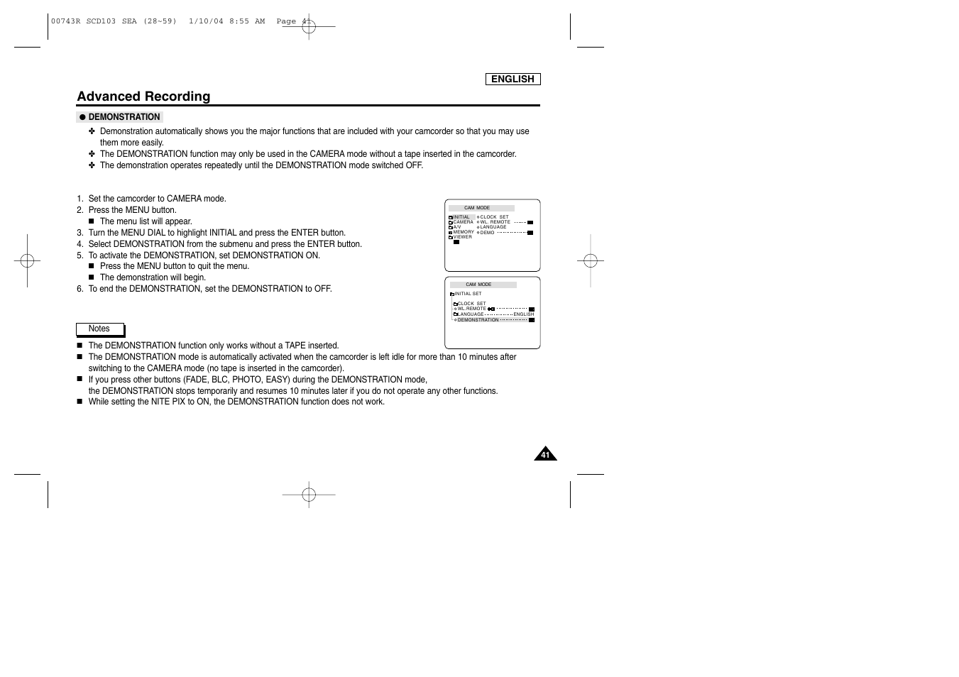 Advanced recording | Samsung SC-D103-XAC User Manual | Page 45 / 112