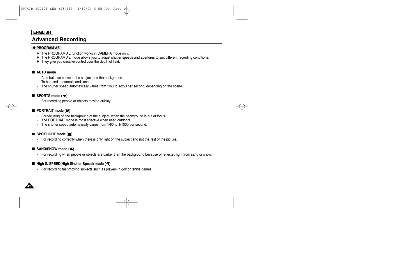 Advanced recording | Samsung SC-D103-XAC User Manual | Page 46 / 112