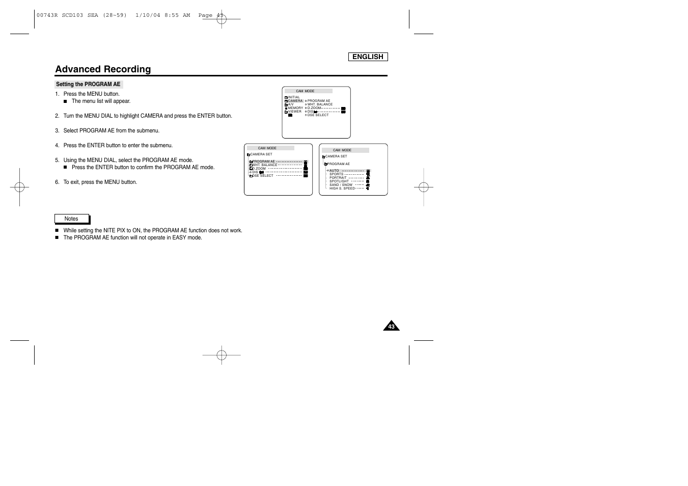 Advanced recording | Samsung SC-D103-XAC User Manual | Page 47 / 112