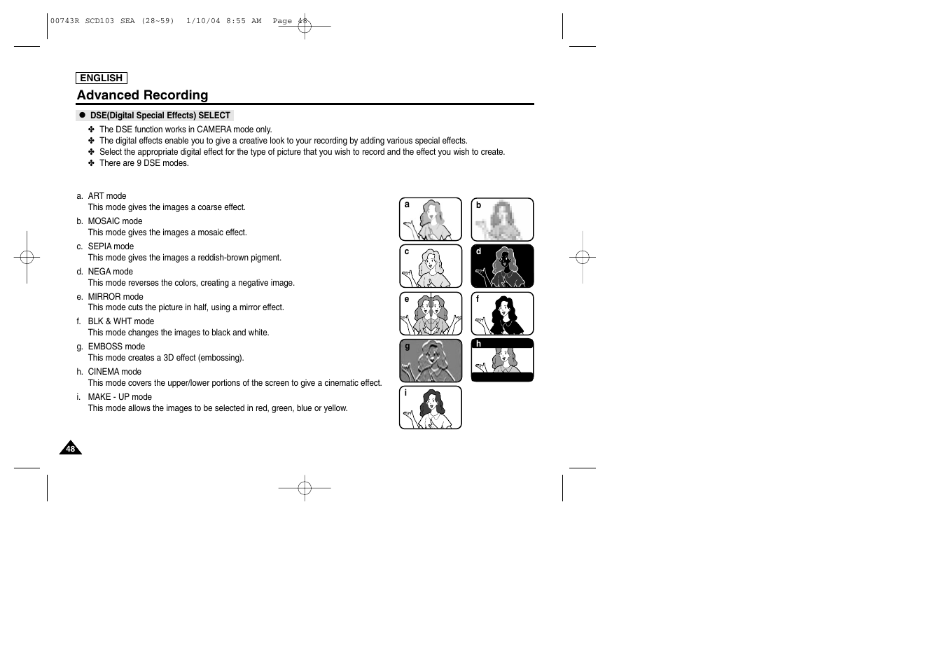 Advanced recording | Samsung SC-D103-XAC User Manual | Page 52 / 112