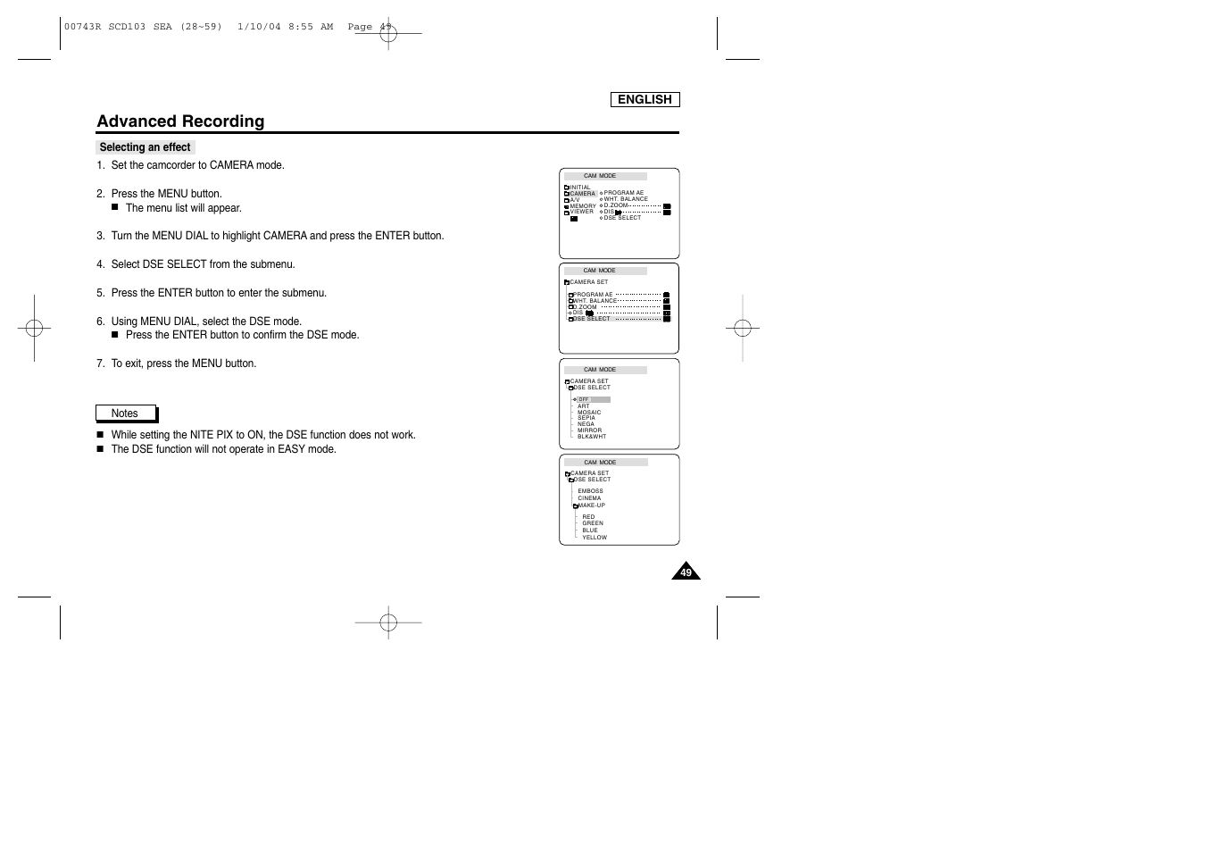 Advanced recording | Samsung SC-D103-XAC User Manual | Page 53 / 112