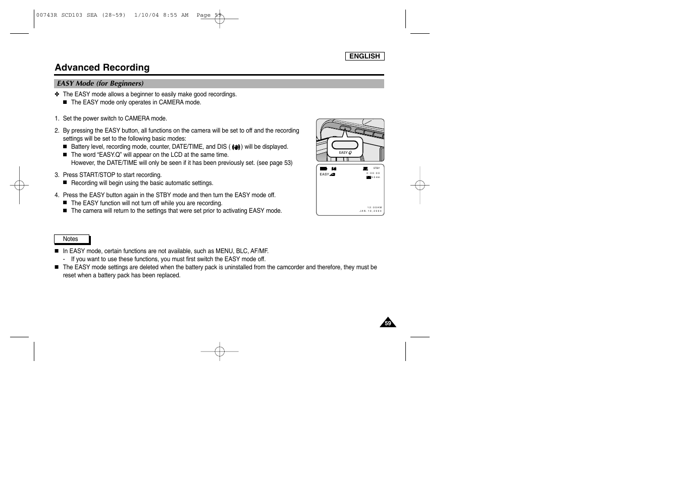 Advanced recording | Samsung SC-D103-XAC User Manual | Page 63 / 112