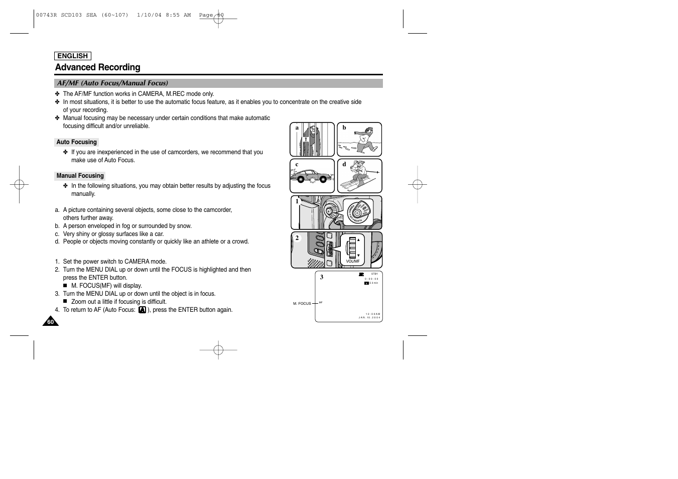 Advanced recording | Samsung SC-D103-XAC User Manual | Page 64 / 112