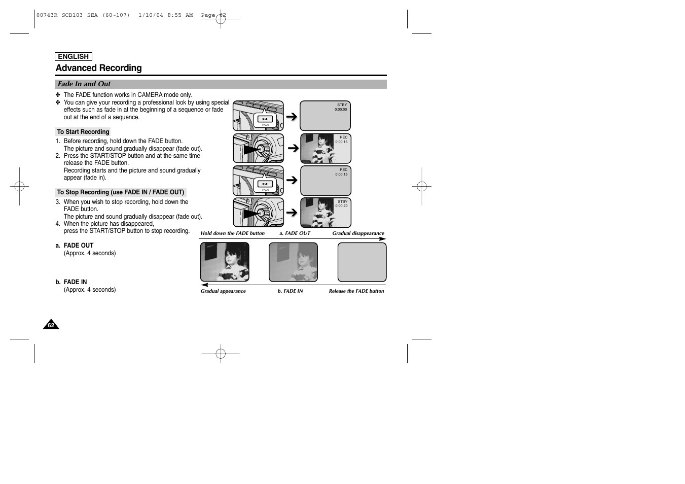 Advanced recording | Samsung SC-D103-XAC User Manual | Page 66 / 112