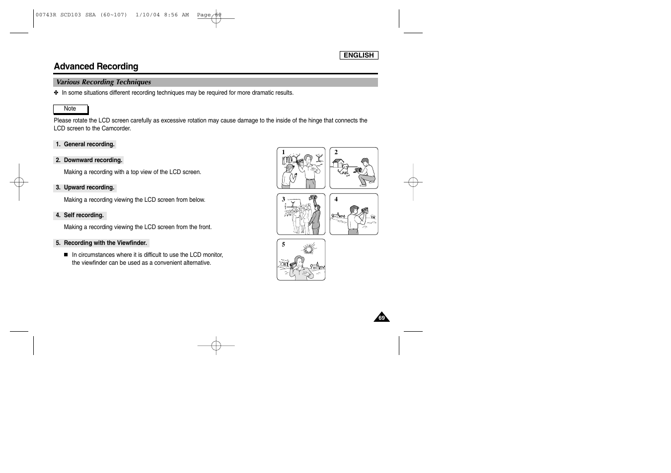 Advanced recording | Samsung SC-D103-XAC User Manual | Page 73 / 112