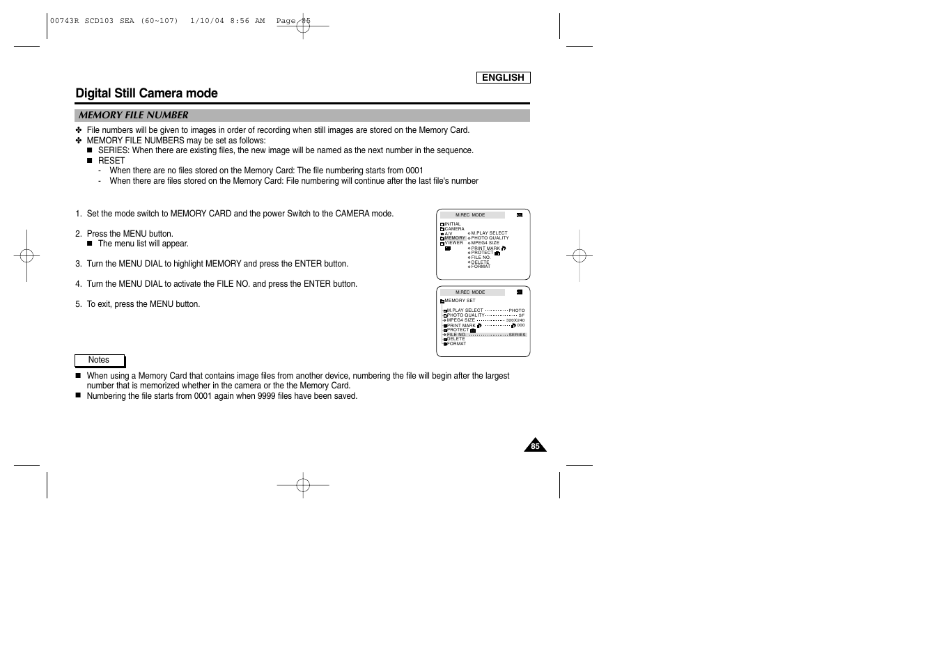 Digital still camera mode | Samsung SC-D103-XAC User Manual | Page 89 / 112