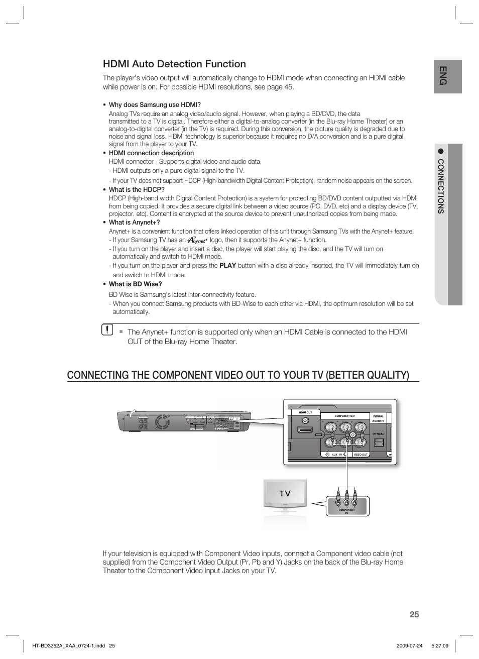 Hdmi auto detection function | Samsung HT-BD3252T-XAA User Manual | Page 25 / 103
