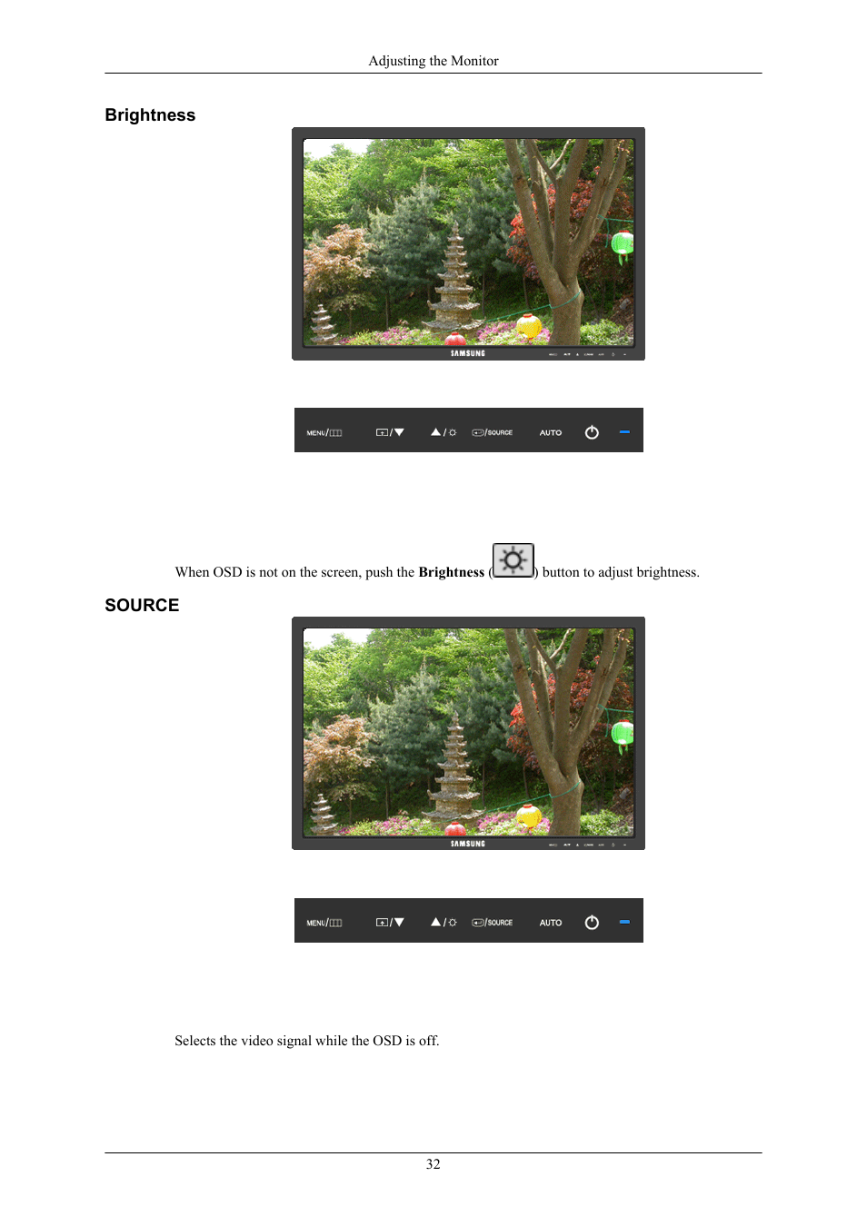 Brightness, Source | Samsung LS20MYKRFV-XAA User Manual | Page 36 / 79