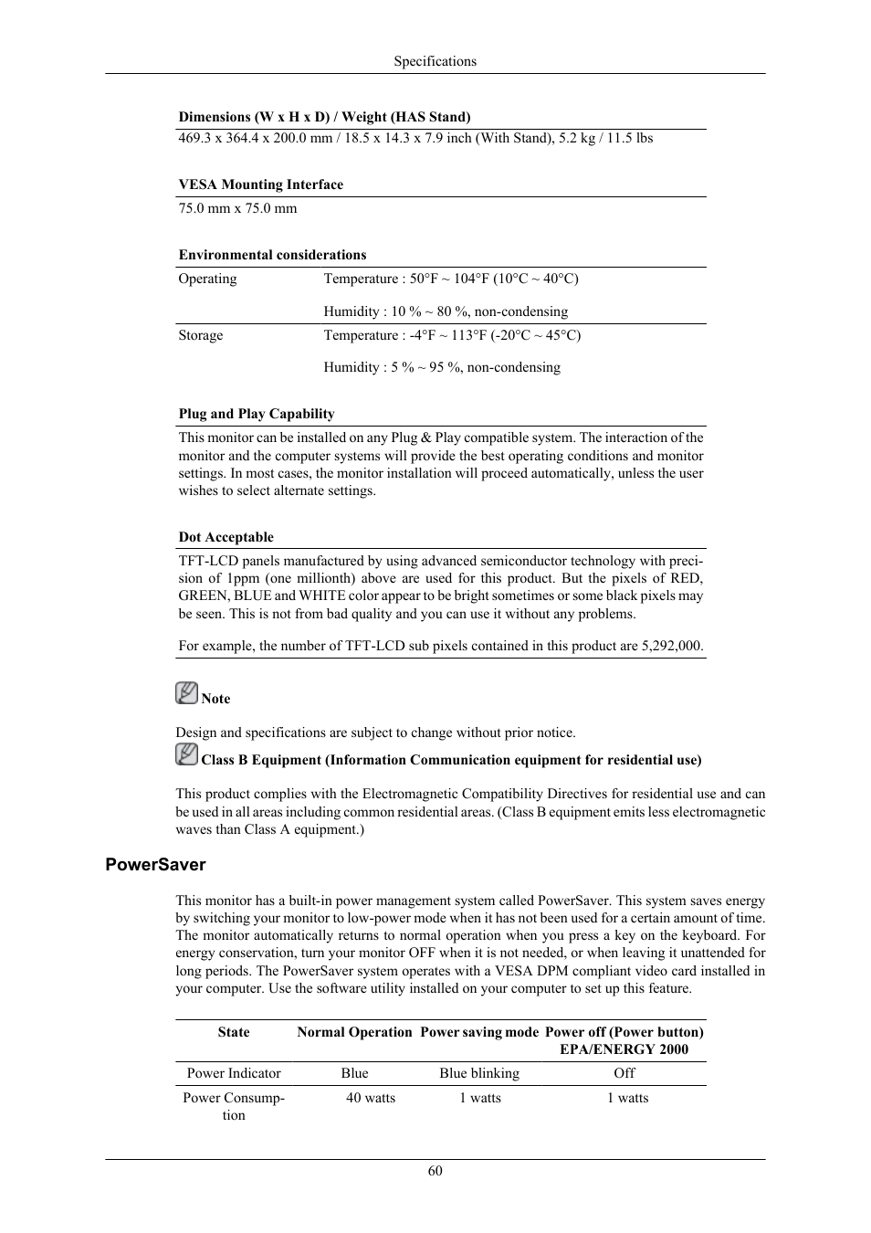 Powersaver | Samsung LS20MYKRFV-XAA User Manual | Page 61 / 79